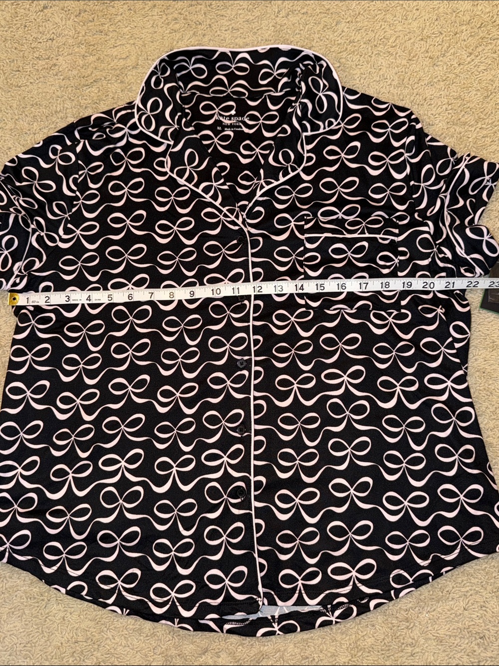 kate spade Black Pajama Set with Pale Pink Bow Print - Picture 6 of 15